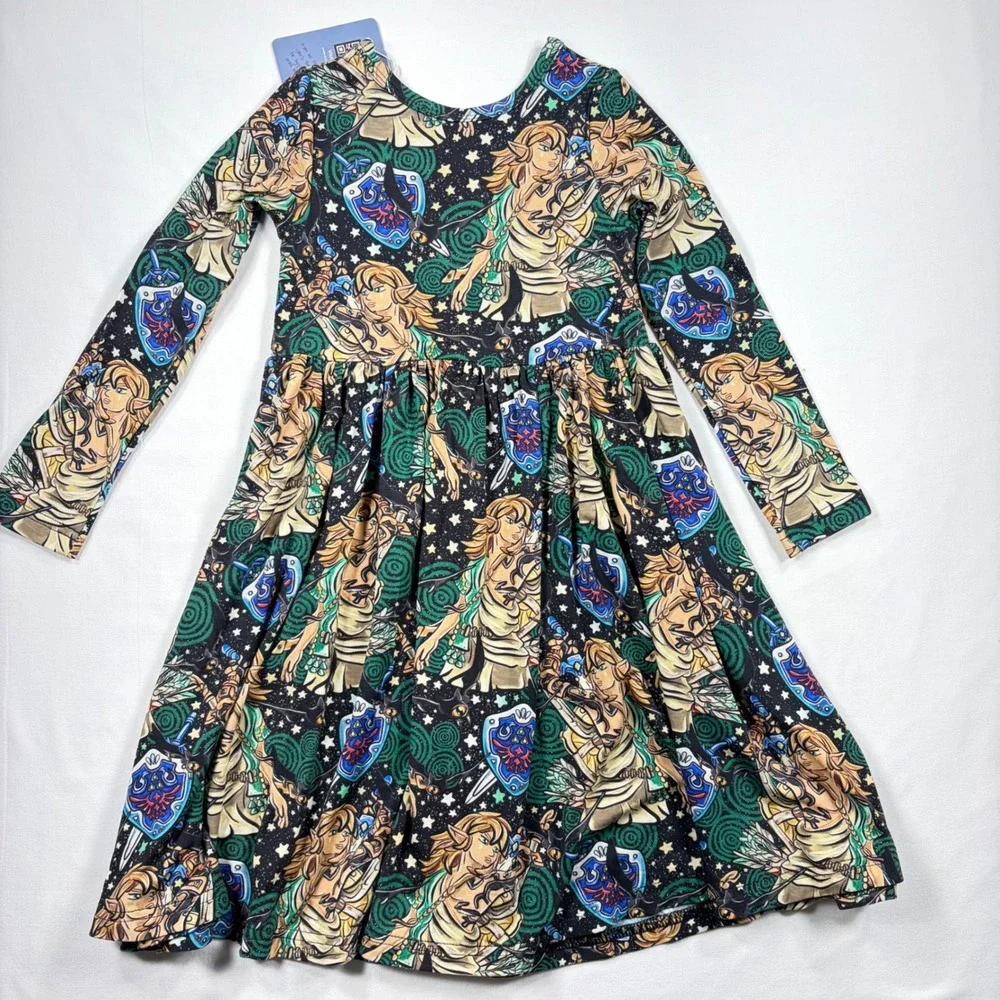 Cozco Girls Zelda Link Bamboo Viscose Long Sleeve Twirl Dress 3T New Fantasy